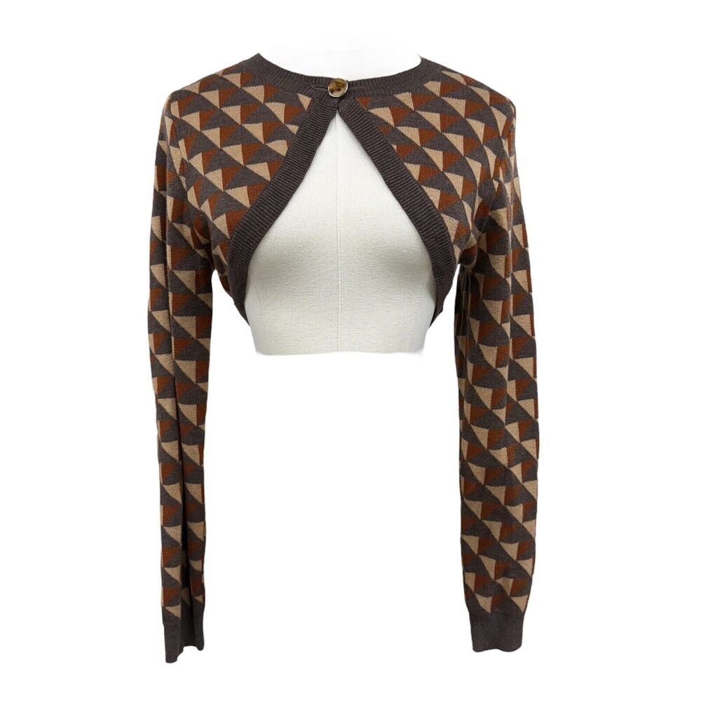 Revolve x Heartloom Geometric Argyle Coco Swire Cropped Shrug Size M